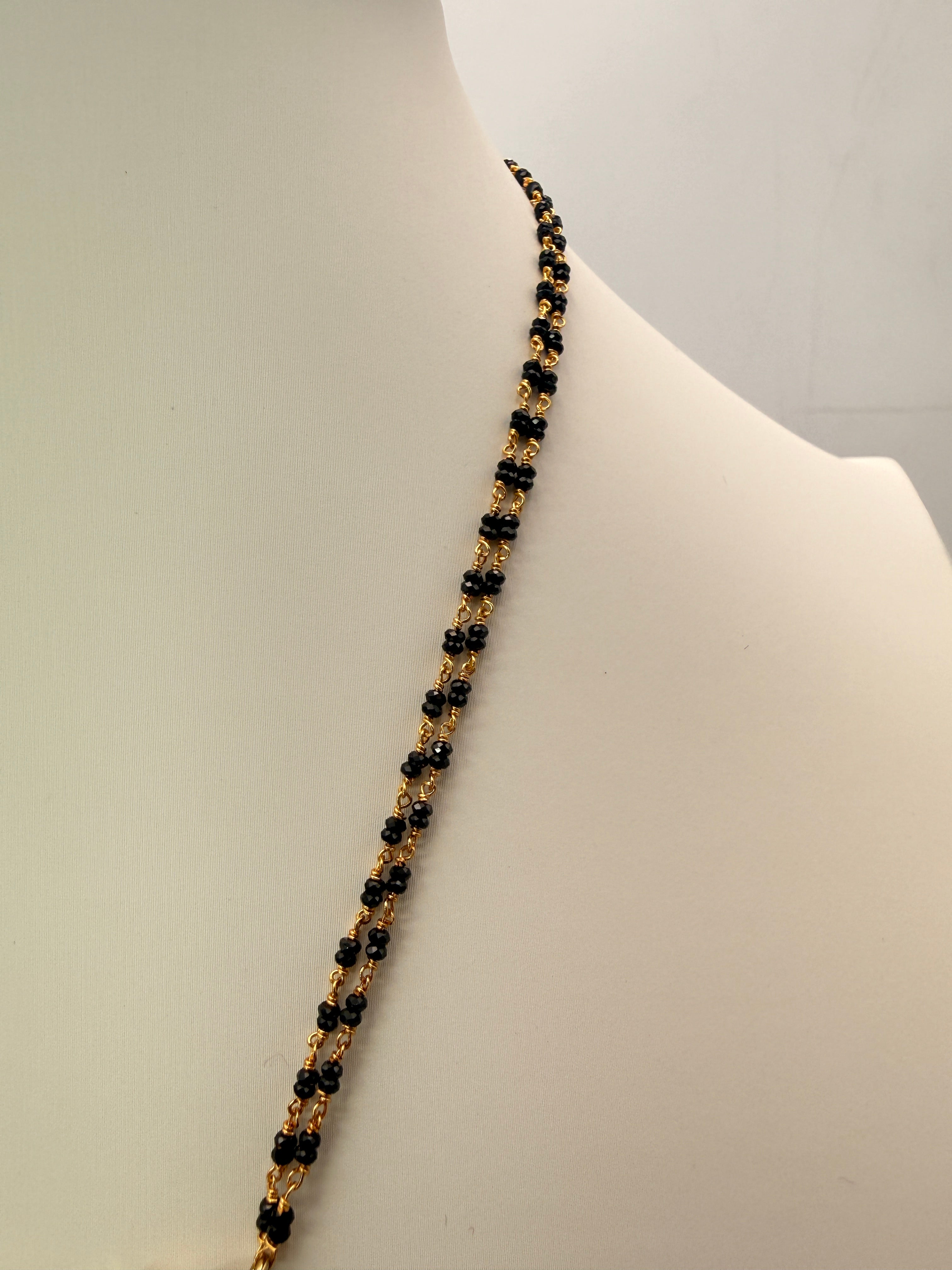 Original Black Diamond Cut Beads Necklace with Black Stone Locket – 17 Inches