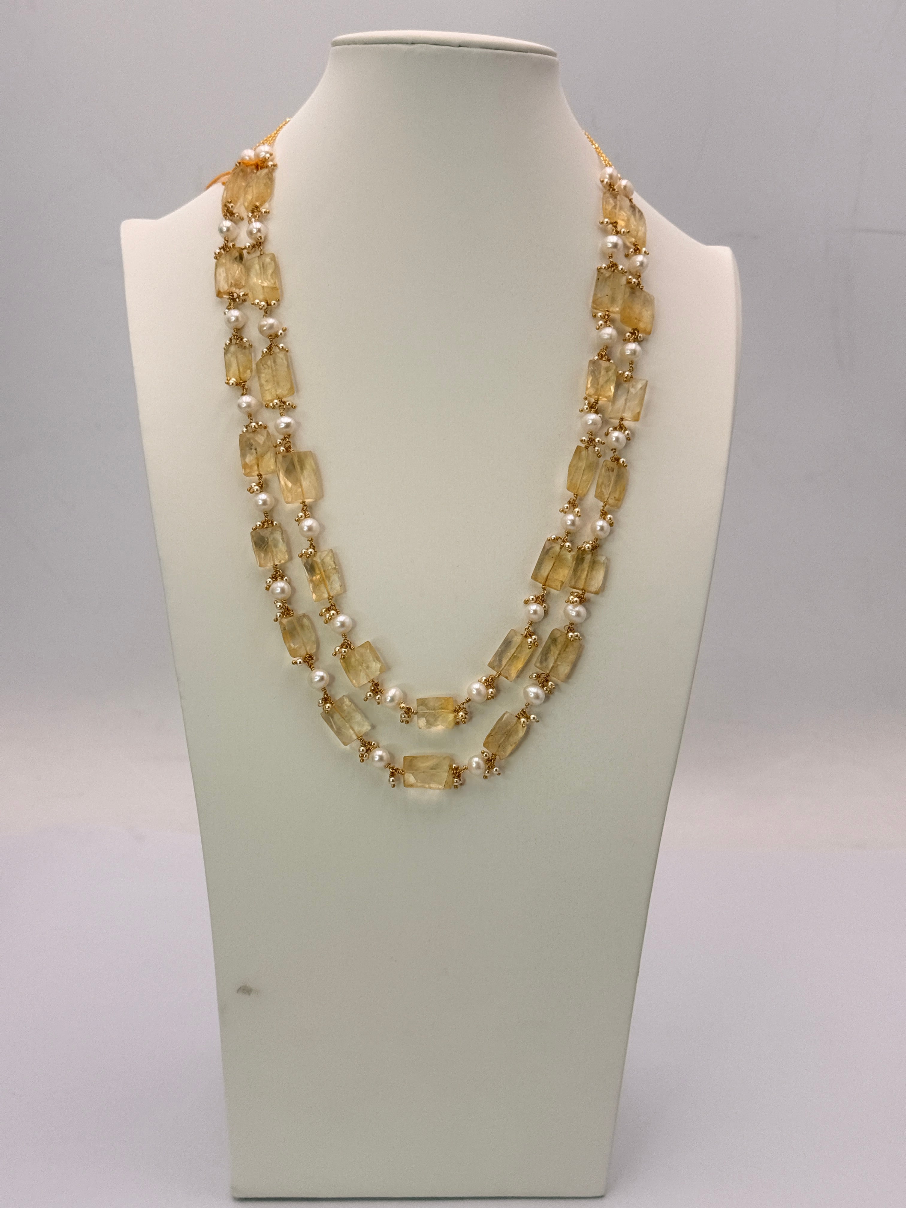 Natural Citrine with Freshwater Pearls & Handmade Gold Kattulu Kattu Teega – Premium Gold Mixing