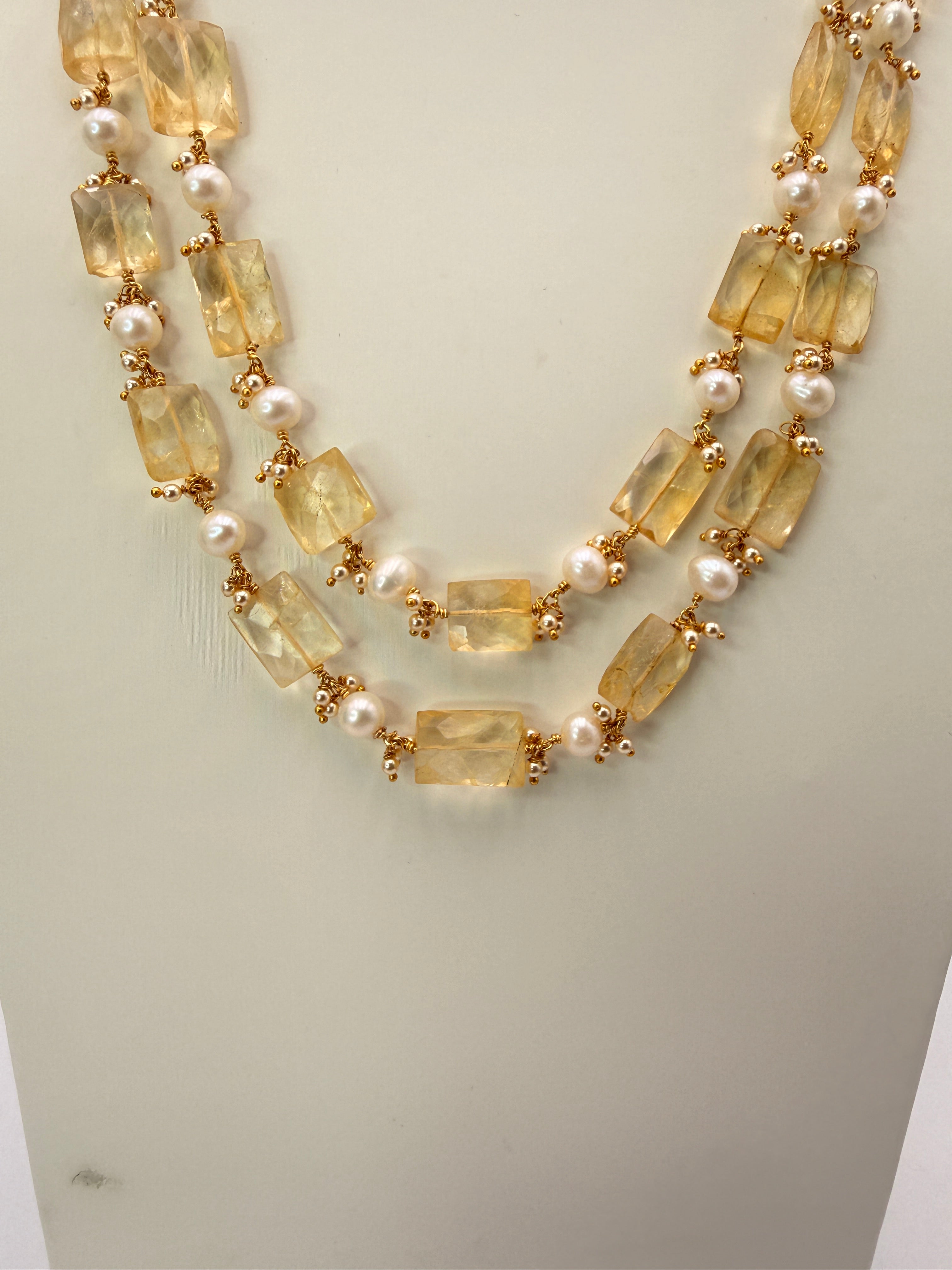 Natural Citrine with Freshwater Pearls & Handmade Gold Kattulu Kattu Teega – Premium Gold Mixing