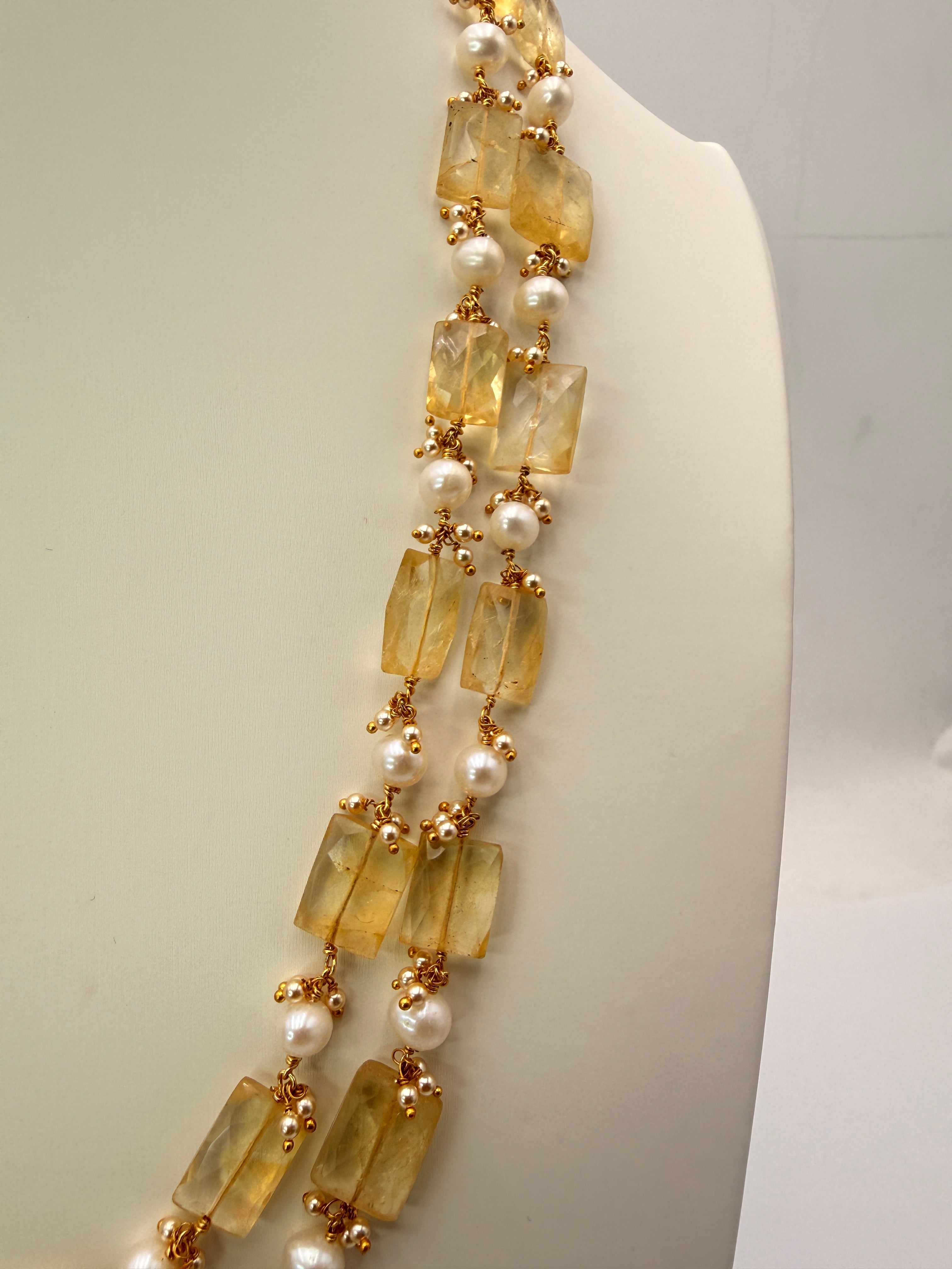 Natural Citrine with Freshwater Pearls & Handmade Gold Kattulu Kattu Teega – Premium Gold Mixing