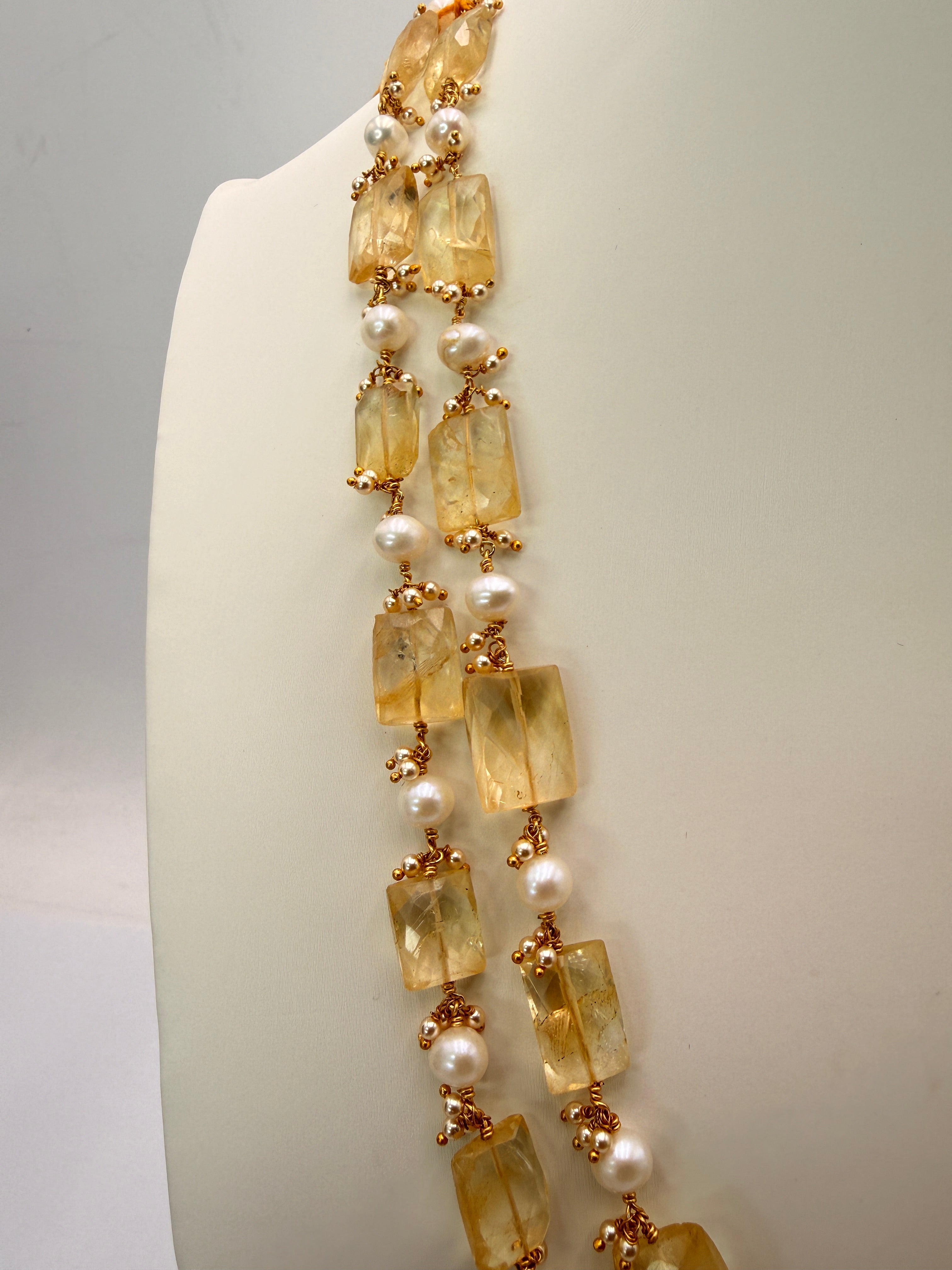 Natural Citrine with Freshwater Pearls & Handmade Gold Kattulu Kattu Teega – Premium Gold Mixing