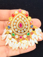 Navratna 92.5 Silver Pendant with rice pearls