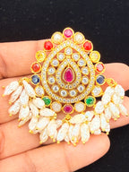 Navratna 92.5 Silver Pendant with rice pearls