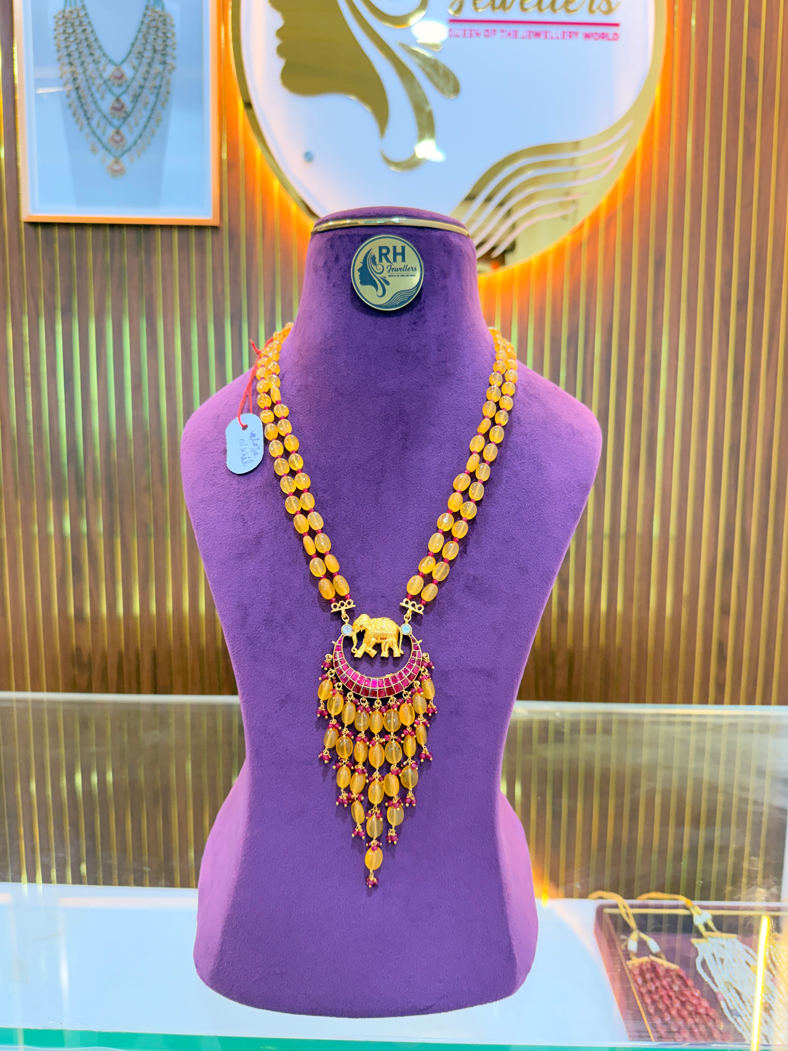 Natural Yellow Strawberry & Chetan Ruby  Premium Gold-Mixing Kattu Thega 24 Inches