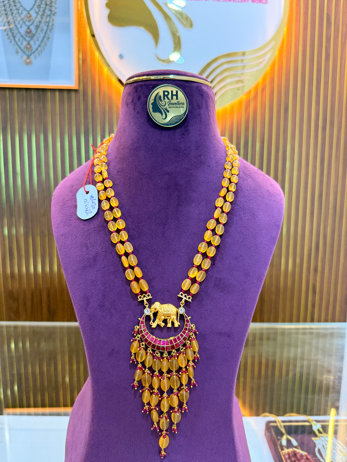 Natural Yellow Strawberry & Chetan Ruby  Premium Gold-Mixing Kattu Thega 24 Inches