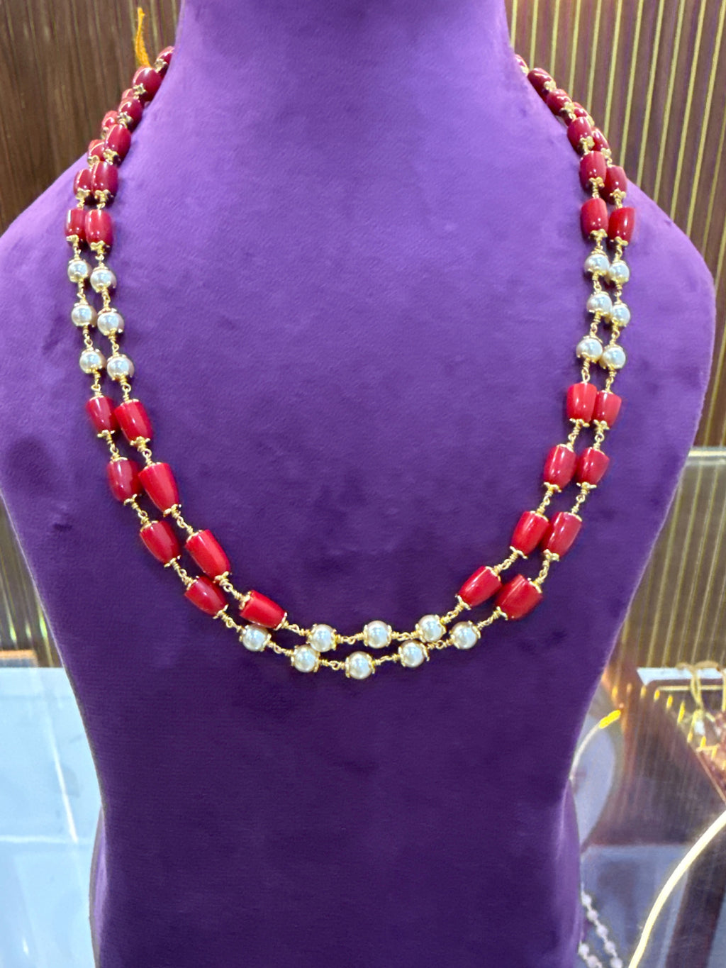 Real Taiwan Coral Beads Premium Gold-Mixing Kattu Thega