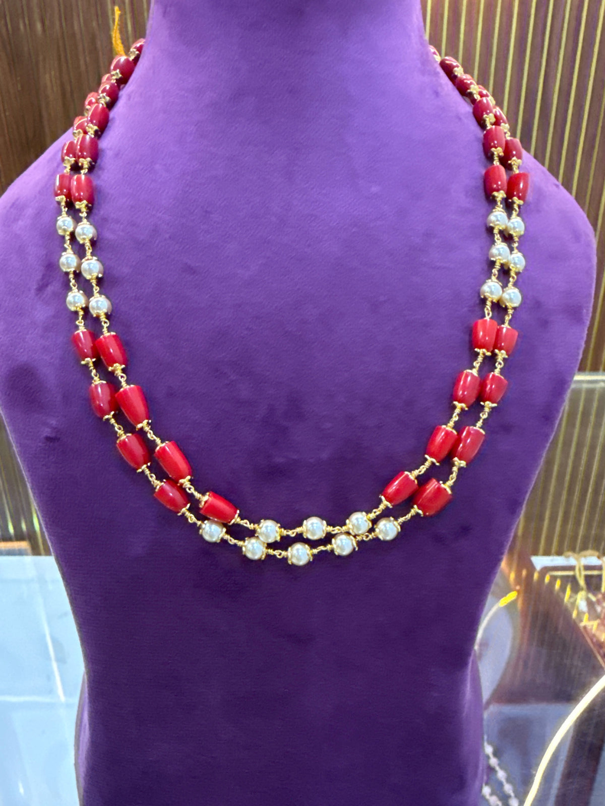 Real Taiwan Coral Beads Premium Gold-Mixing Kattu Thega