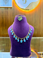 Natural Aquamarine Handmade Chandraharam – Traditional Design