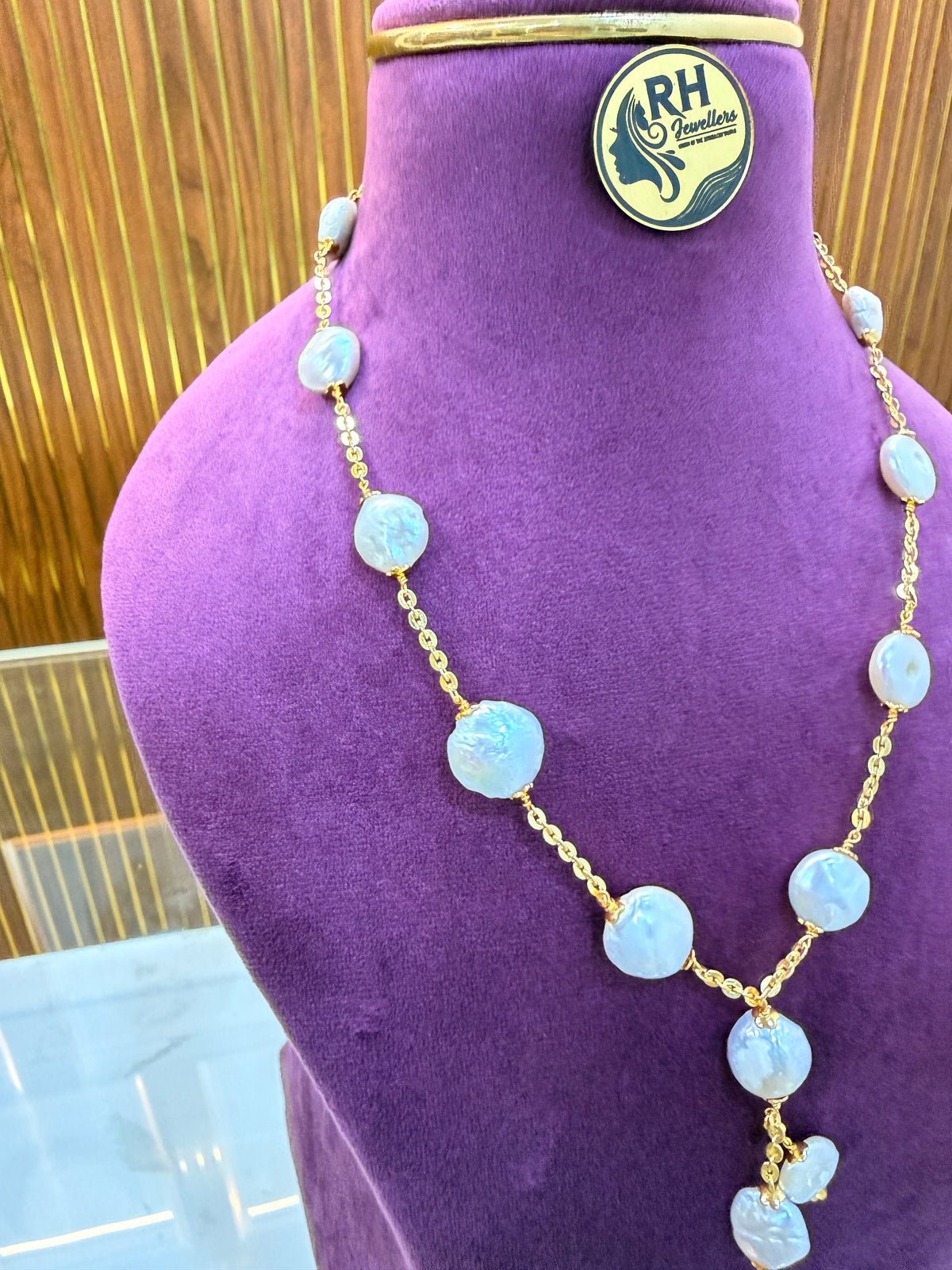 Premium Natural Freshwater Pearls Gold Mixing Kattu Thega & Chandraharam Chain
